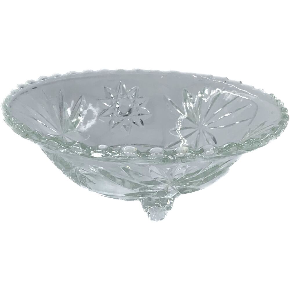 Anchor Hocking Footed Bowl Vintage Pressed Clear Glass Star Of David Candy Dish